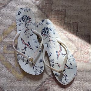 Tory Burch Flip Flops White Flora Print